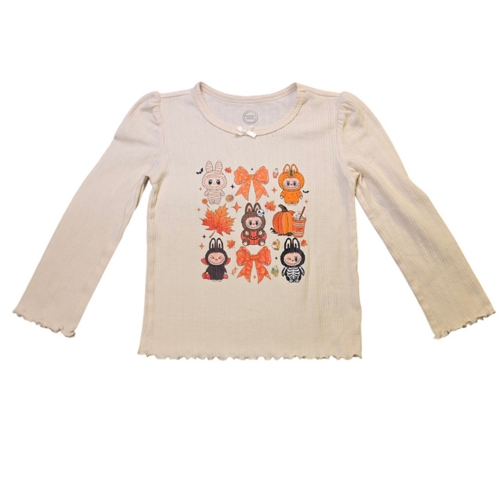 Halloween Labubu Style Graphic Top Cream Girls Size 6 Wonder Nation